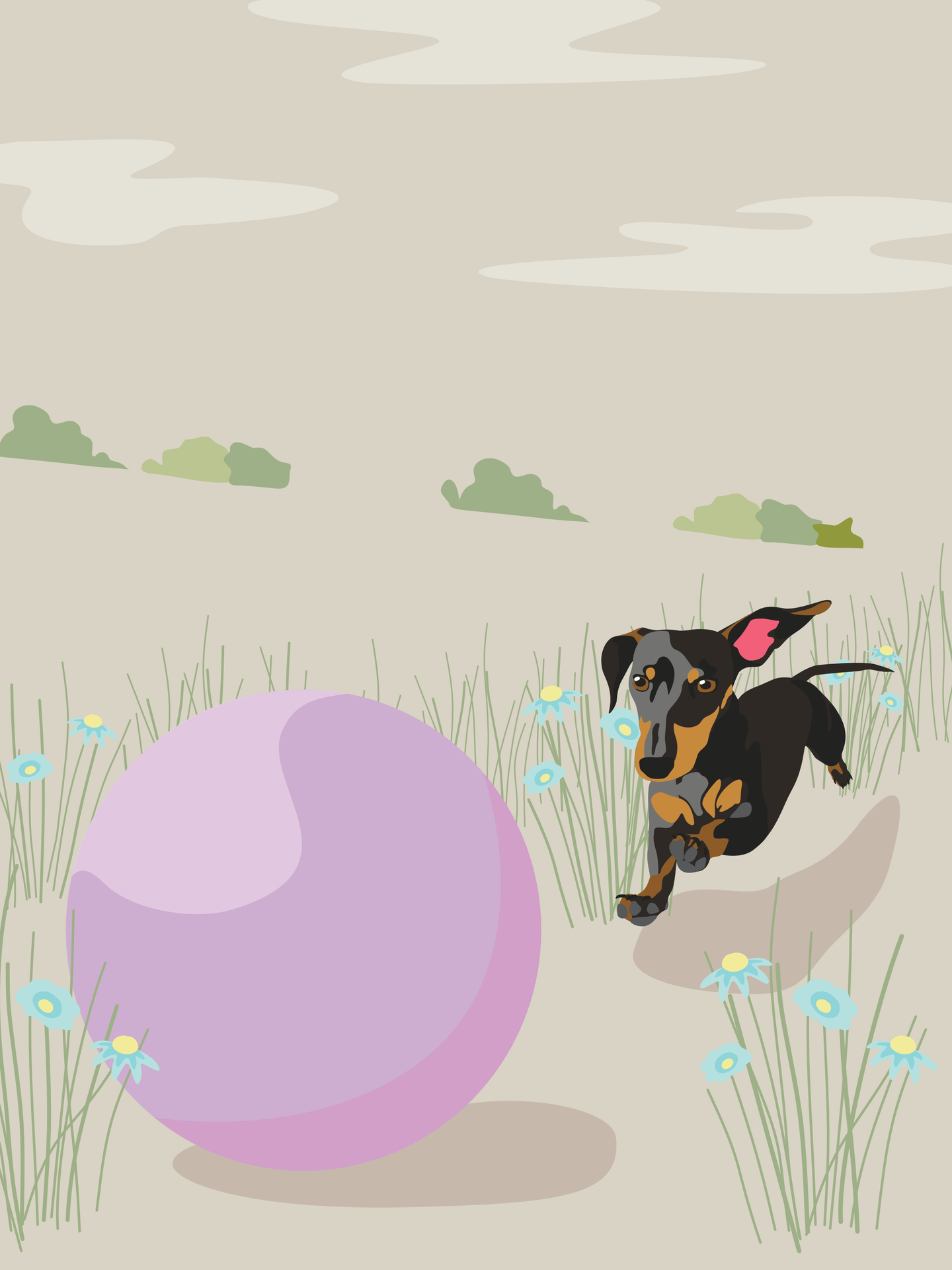 Dachshund mit Ball Print Art